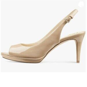 YDN Nude High Heels Pumps Peep Toe Platform Block Slingback Dress Shoes